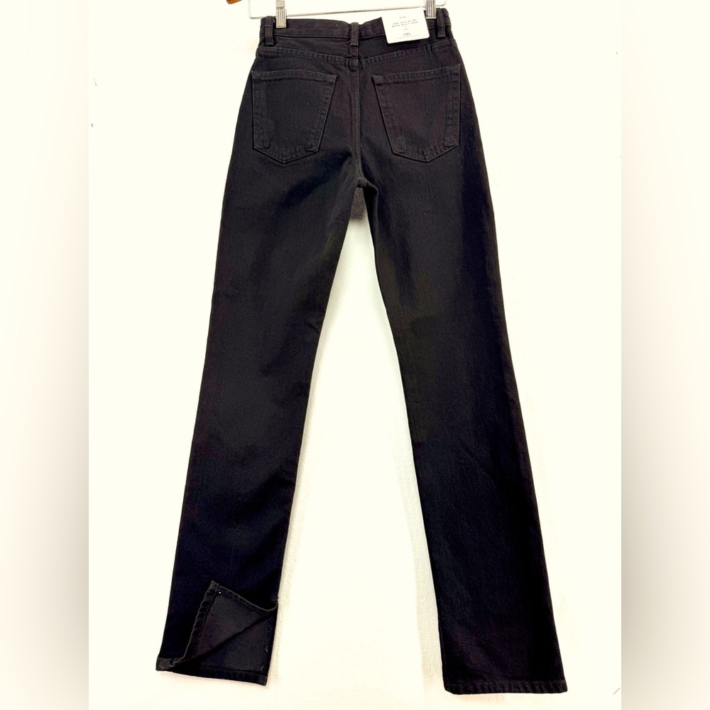 NWT Women’s Zara 90’s Slim Split Hem Black Jeans Sz 34 Denim High Rise Zipper